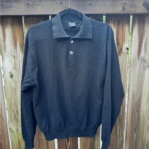Forte Elegant Black Cashmere Polo Sweater